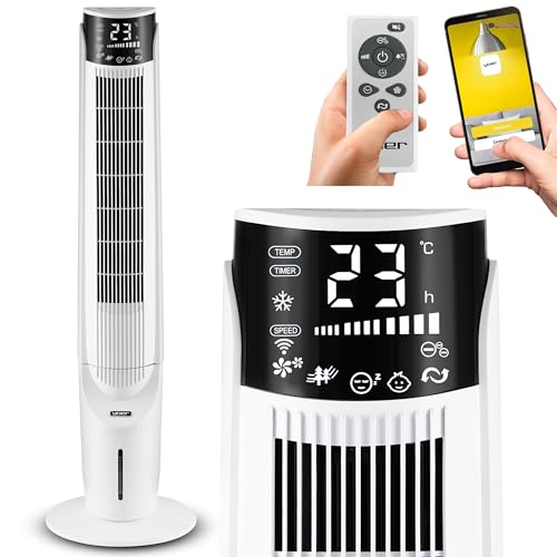 Yoer Luftkühler mit Wasserkühlung, 6-in-1 Ventilator, Luftbefeuchter, Ionisator, Luftreiniger, Aromatherapie, Mobile Klimageräte Air Cooler 3L, 1638 m³/h Luftstrom, 60 W, Weiß, Cascado TFC06W