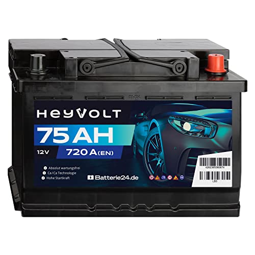 HeyVolt Autobatterie 12V 75Ah 720A/EN Starterbatterie, absolut wartungsfrei ersetzt 68Ah 70Ah 72Ah 74Ah