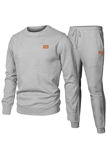 JMIERR Herren Jogginganzug Set 2-Teiliger Sweatshirt Trainingsanzug Casual Sportanzug Herren Sweatshirts und Jogginghose Tracksuit sets mit Strukturmuster,Grau L