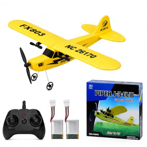 Afenau Flugzeug Ferngesteuert, 2,4 GHz Ferngesteuertes Flugzeug mit 2 Batterien, 2-Kanal-RTF RC Flugzeug Anfänger, USB-Ladung Segelflugzeugspielzeug für Erwachsene