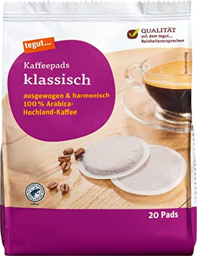 tegut... Kaffeepads klassisch, 100 % Arabica Hochland -Kaffee, 20 Stück, 1 x 140 g