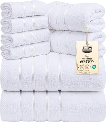Utopia Towels - 8er-Pack Handtuch-Set mit Aufhängeschlaufe aus 97% Baumwolle, saugfähig und schnell trocknend 2 Badetücher, 2 Handtücher, 4 Waschlappen (Weiß)