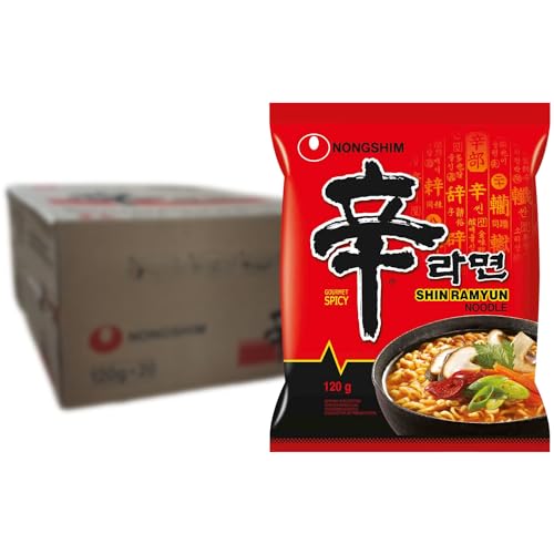 Nong Shim Instantnudeln Shin Ramyun – Koreanische Rindfleisch Ramen Suppe sehr scharf - schnelle Zubereitung – 20er Vorteilspack à 120g