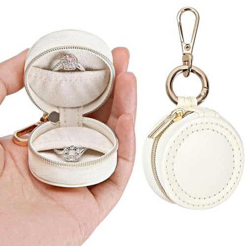 Schmuckkästchen Reise mit Schlüsselanhänger Klein Schmuckaufbewahrung für Frauen Mädchen Tragbare Schmuckschatulle Schmuck Reiseetui Organizers für Ohrringe Armbänder Ringe Halsketten Geschenk (Weiß)