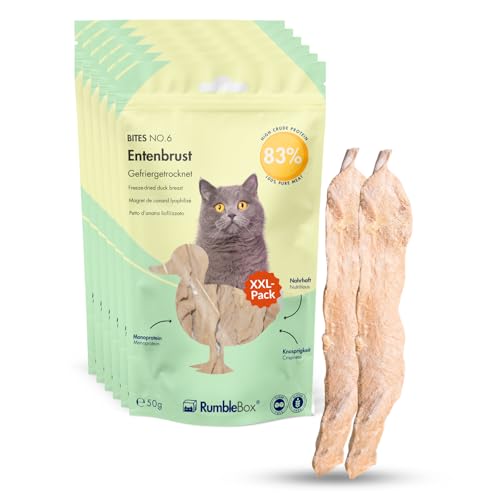 RumbleBox XXL 100% Entenbrust Gefriergetrocknete Katzensnacks, Fleisch im Ganzen ohne Getreide und Zucker für Allergiker, NUR 1 ZUTATEN (Sparbox 6x50g)