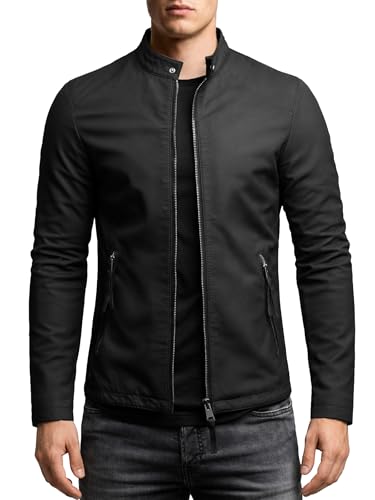 Crone Noa Herren Lederjacke Cleane Basic Echtleder Jacke XL Matt Schwarz Schafsleder