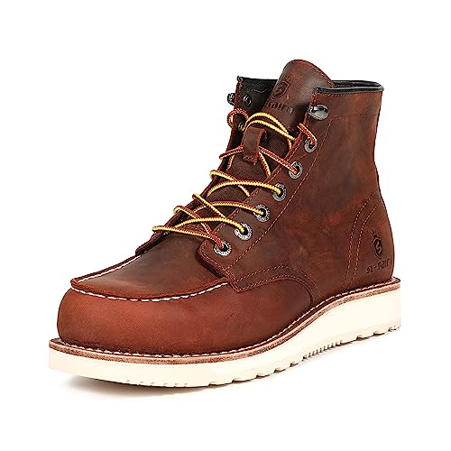 SL-Saint Herren Arbeitsstiefel Weiche Moc Toe Klassische Knöchel Mode Casual 6‘’ Keilsohle Schuhe (Braun Keilsohle, Erwachsene, Herren, 41.5, Numerisch, EU Schuhgrößensystem, Breit)