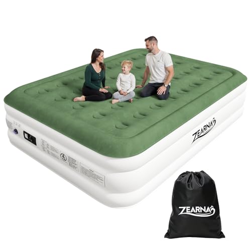 Zearna luftmatratze selbstaufblasend, 203x152x46cm luftbett 2 Personen in 3 Minuten, Aufblasbare Matratze Gästebett mit Eingebauter Elektrischer Pumpe, Aufblasbares Bett für Heimgebrauch