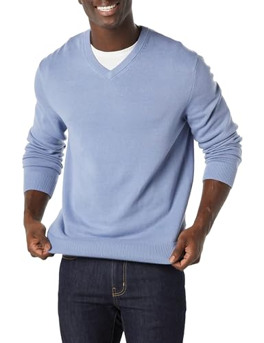 Amazon Essentials Herren V-Ausschnitt Pullover aus Baumwolle, Normale Passform, Staubblau, XL