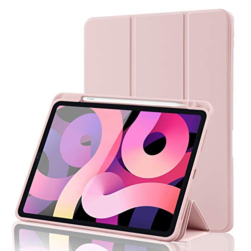 Hülle für iPad Air 11 Zoll M4 2026/M3 2025/M2 2024, iPad Air 5/4 2022/2020 10,9 Zoll mit Stifthalter, Magnet-Trifold Hülle mit iPencil 2. Gen Aufladen, Auto Schlafen/Wachen, TPU Schutz, Rosa