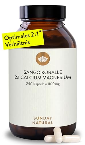 SUNDAY NATURAL® Sango Meereskoralle Kapseln - 240 Kapseln - 660mg Calcium & 330mg Magnesium im 2:1 Verhältnis - Premium Sango Koralle aus Japan - Laborgeprüft, ohne unnötige Zusätze