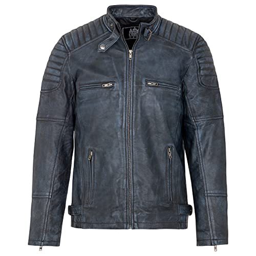 URBAN 5884 Herren Lederjacke RALF, Lederjacke herren echtleder im Bikerstil, Weich und Strapazierfähig, Denim, 5XL