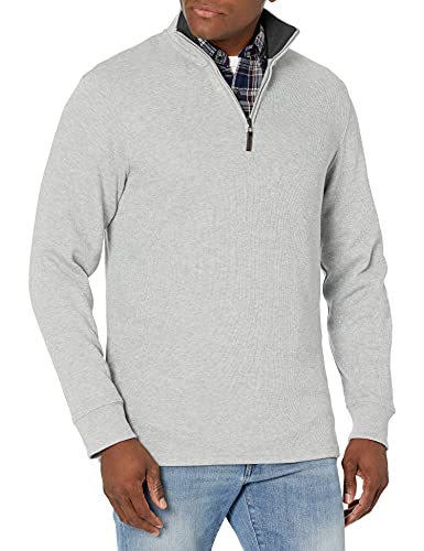 Amazon Essentials Herren Pullover mit Viertelreißverschluss, Französischer Rippstrick, Hellgrau Meliert, XXL