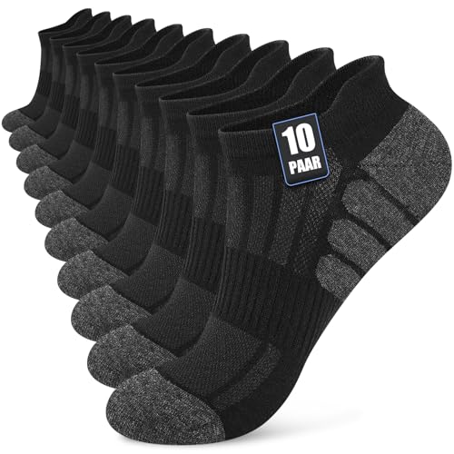 Stoeury 10 Paar Sneaker Socken Herren Damen, Sportsocken, Schwarz, 43-46
