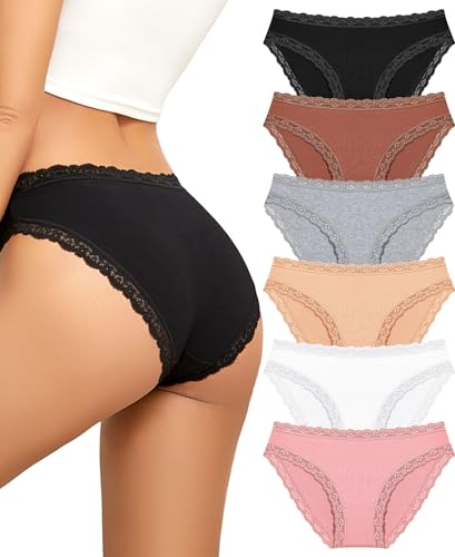 Sth Big Unterhosen Damen Baumwolle Spitze Baumwoll Unterwäsche Spitzen Unterwäsche Frauen Sexy Set Slip Damen Cotton Underwear Women Panties Hipsters Multipack 6(M)