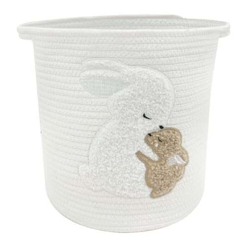 Aufbewahrungskorb Kinder aus Baumwolle - Personalisierter Spielzeugkorb mit Griff, 30x30cm Handgemachte Windelbox aus Seilbaumwolle, Osterhase Wäschekorb für Schlafzimmer Spielzeug und Wäsche