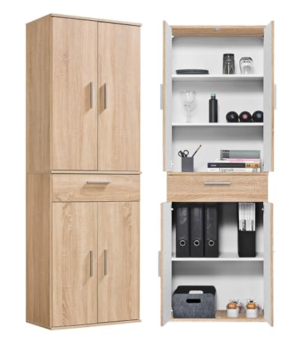 mokebo Mehrzweckschrank Büroschrank 'Der Praktische' (60x180 cm) aus Holz, mit Schublade, Aktenschrank, auch als Schuhschrank, Flurschrank oder Aufbewahrungsschrank in Sonoma Eiche