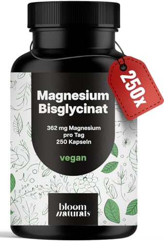 Magnesium Bisglycinat Hochdosiert - 250 Kapseln - 362 mg Magnesium Glycinat pro Tag - Vegan & Produziert in Deutschland - Laborgeprüft - Verpackung kann variieren