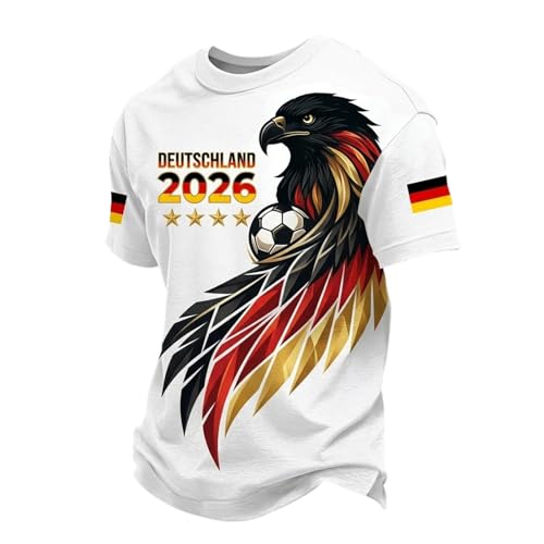 Deutschland T-Shirt Herren Retro Fußball Trikot mit Adler WM 2026 Fußballfans Tee Top Kurzarm Deutschland-Symbol T Shirt Deutsche Flagge Freizeitshirt Klassische Sommer Germany Tshirt (04 Weiß, XXXL)