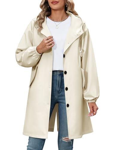 Vancavoo Trenchcoat Damen Lang Übergangsmantel Elegant Mantel Herbst Frühling Winddicht Sommermantel Jacke Leichte Damenmantel mit Kapuze,Beige,M