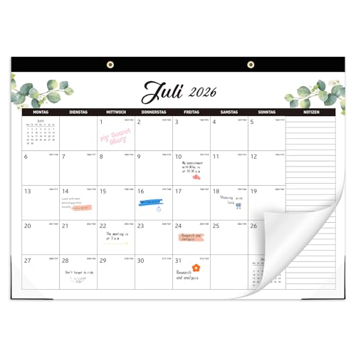 Kalender 2026/2027, 18 Monate Groß Wandkalender, 43x30cm, Grüne Blätter