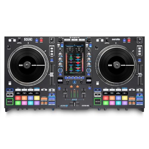 RANE SYSTEM ONE All-in-One Standalone DJ Controller mit Motorplatters und Engine DJ OS, nahtloses Mixen auf 2 Decks, Stems FX, Serato DJ Pro, XLR-Ausgänge