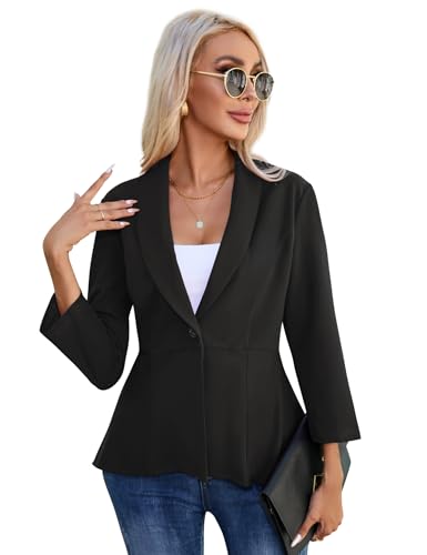 YesPerfect Damen Blazer 3/4 Arm Knopf R Schen B Ro Blazer Elegant Jacke, Schwarz, L