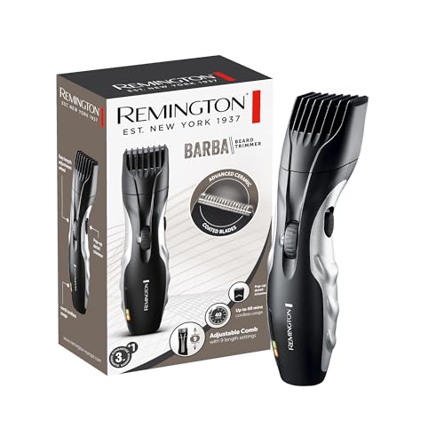 Remington Barttrimmer Herren [selbstschärf. Keramik Klingen/0,4-18mm] Bartschneider Set (Einstellrad mit 9 Längeneinstellungen ab 1,5mm, Netz-/Akkubetrieb, LED Ladeanzeige, Langhaarschneider) MB320C