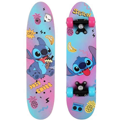 Disney Stitch Skateboard aus Holz 61cm, rutschfest, leicht und stabil 20-50kg (Stitch)