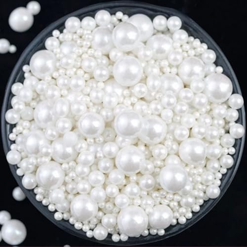 Essbare Perlen für torten 130G Weiß Zuckerperlen 5 Größe Tortendekoration Geburtstag Hochzeitstorte deko Halloween Thanksgiving Weihnachtskuchen Tortendeko Dekorative