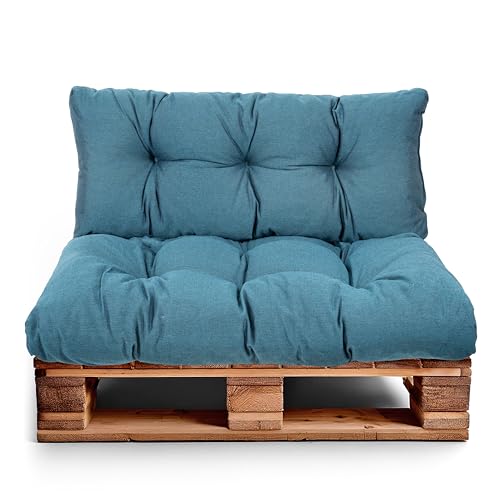 Best Wool Palettenkissen Set – Sitzkissen für Europaletten – Palettenpolster, Gefüllt mit Granuliertem Poulirette-Schaum – Inkl. Sitzkissen 120x80 +Rückenlehne 120x40