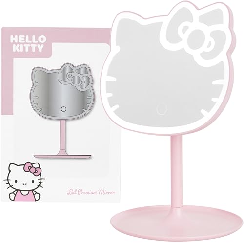 Get Trend Hello Kitty Sanrio LED Kosmetikspiegel mit Beleuchtung, Rund, Batteriebetrieben, Schminkspiegel mit Licht, Geschenke für Frauen & Teenager (Rosa/Hello Kitty)