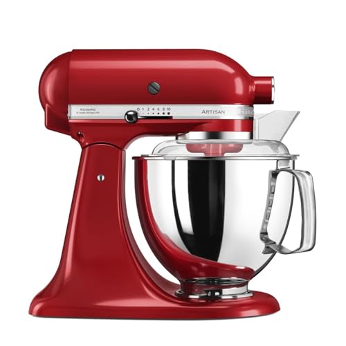 KitchenAid Küchenmaschine - Artisan - Kippbarem Food Processor - Teigknetmaschine mit 5 Zubehör - 2 Schüsseln aus Edelstahl - 4.8 L - Empire rot