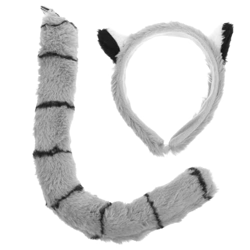Garneck Lemur Kostüm Set mit Ohren Stirnband und Schwanz, weiches Tierkostüm Zubehör für Kinder und Erwachsene, Cosplay Party Kostüm für Halloween, Karneval, Fasching und Mottoparty