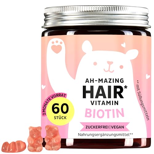 Biotin-Gummibärchen Ah-mazing Hair - Vitamine für Haare, Haut und Nägel – 5000 µg Biotin, Zink, Vitamin C, E & Jod – 60 Stück (2-Monatsvorrat), Vegan, Zuckerfrei, Bears with Benefits