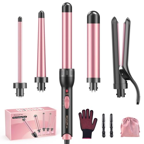 5 in 1 Keramik Lockenstab mit Glätteisen - BESTOPE MIX Lockenstab Set mit Verschiedenen Aufsätzen für Große und Kleine Locken, 10-32mm Schnellaufheizung 2 Einstellbare Temperatur für Lange kurze Haare