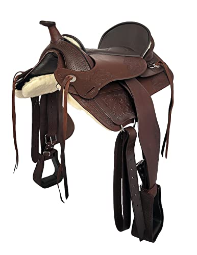 A&M Reitsport Baumloser Westernsattel Utah aus Büffelleder hoher Qualität Braun, Größe:17 Zoll