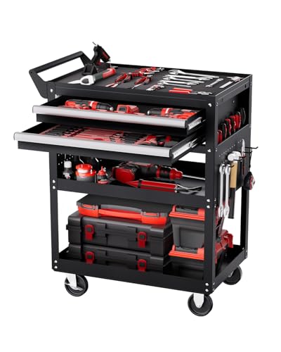 VEVOR Werkzeugwagen 785x450x945 mm, 181 kg Tragkraft, Werkstattwagen mit 2 Schubladen, Aufbewahrungs-Organizer für Mechanikerwerkzeuge, für Garage, Lager & Reparaturwerkstatt, Schwarz