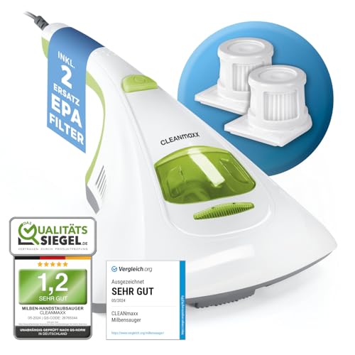 CLEANmaxx Milben Hand-Staubsauger vernichtet bis zu 99 Prozent Aller Milben | Effektive, chemiefreie Reinigung mit UV-C-Licht | Perfekt auch für Allergiker zum Absaugen & Desinfizieren von Matratzen