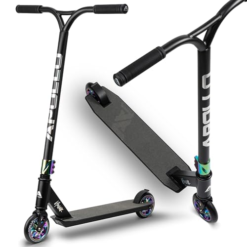 Apollo Hawk Stunt Scooter Kinder, Freestyle Kickscooter, Schwarz/Rainbow