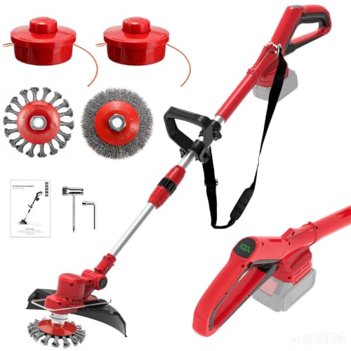 21V Rasentrimmer mit Akku mit Unkrautbürste, 2 in 1 Rasentrimmer mit akku Kompatibel mit 18V-25V Lithium-Ionen-Akku