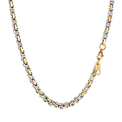 PROSTEEL Königskette Herren Halskette Edelstahl Kette Byzantinische Gliederkette Plattenkette Edelstahlkette Schmuck Männer Kette 46CM lang, 4MM breit, in Gold