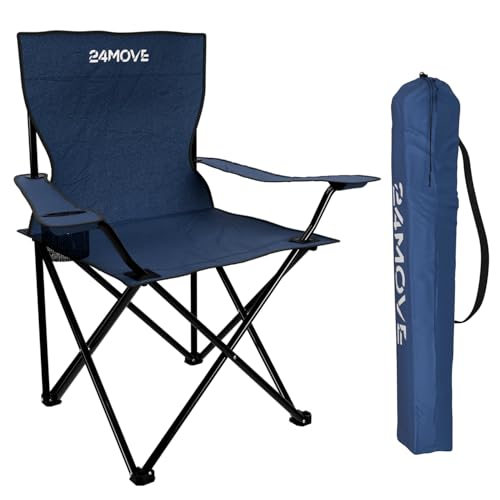 24MOVE® Faltbarer Campingstuhl Serra blau mit Getränkehalter und Tragetasche