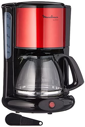 Moulinex Filterkaffeemaschine Subito, Glaskanne, 10-15 Tassen, 1,25L Fassungsvermögen, automatische Abschaltfunktion, herausnehmbarer Filtereinsatz, Wasserstandsanzeige, Edelstahl, rot/schwarz, FG360D
