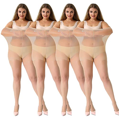 MANZI Damen Strumpfhose 2 or 4 Paar Plus Größen XL-4XL(44-62),4 Paar Hautfarben,20 Denier XXXXL