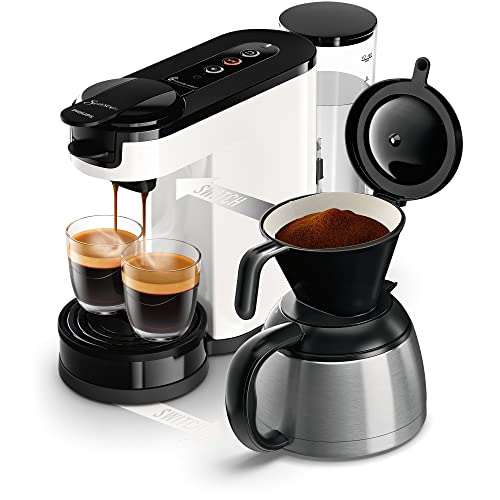 Philips Senseo Switch Kaffeemaschine mit Kaffeepads und Filter – 2-in-1-Technologie, Wassertank 1 l, 7 Tassen in einem Stück, Farbe Titanweiß (HD6592/05)
