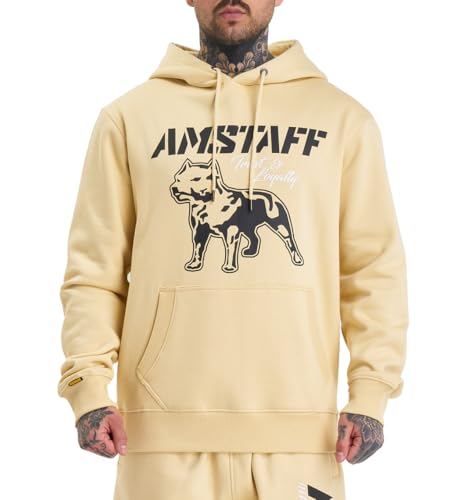 Amstaff Herren Logo 2.0 Hoodie | Baumwolle, Kapuze, Reißverschluss | Lockere Passform | Atmungsaktiv | Cream L
