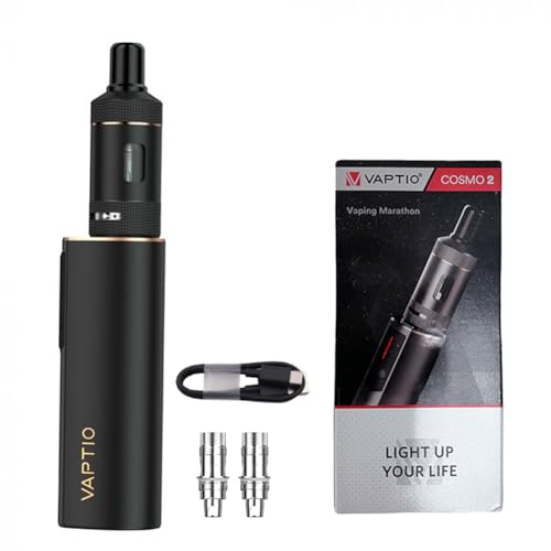 Original Vaptio COSMO2 elektronische Zigaretten Vape Kit mit 2Stücks Cosmo C5- und C6-Spulen 2,0ML COSMO2 TANK 2000-mAh-Akku Box Mod Starter-Kit Keine Flüssigkeit Kein Nikotin (Schwarz)