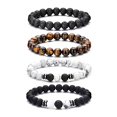 RANKEEF Perlenarmband Herren, 8 mm Perlenarmbänder Set, Stretch-Armbänder Herren, Verstellbares Schwarzes Kristall-Perlenarmband Perlen Armband Herren