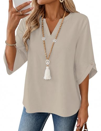 iWoo Blusen Damen Elegante 3/4 Arm Locker Tunika Frühling Sommer Tops